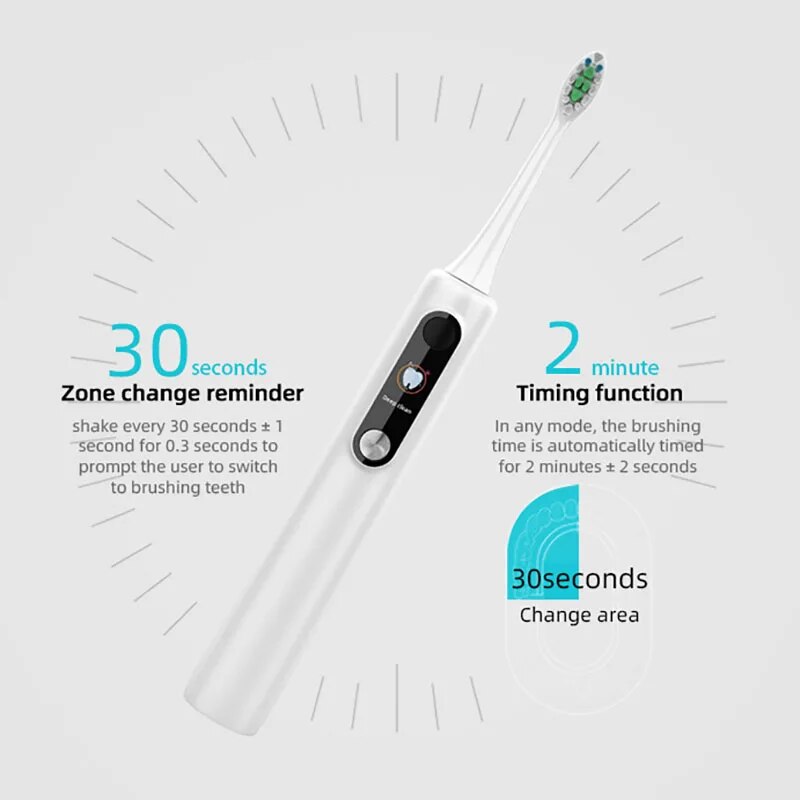 Ultrasonic Electric Toothbrush Rechargeable Soft Bristles Waterproof Screen