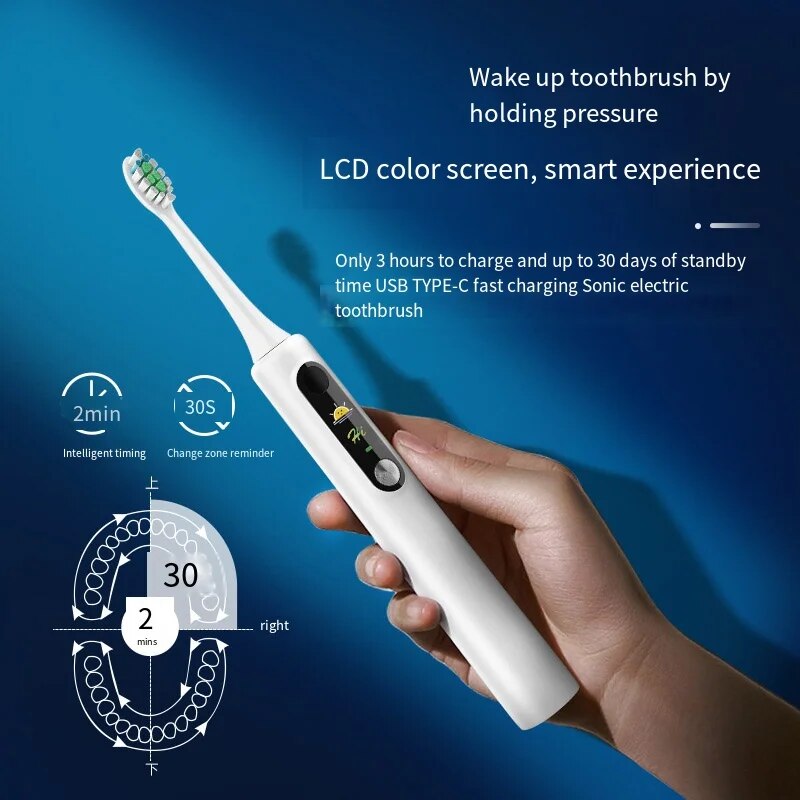 Ultrasonic Electric Toothbrush Rechargeable Soft Bristles Waterproof Screen