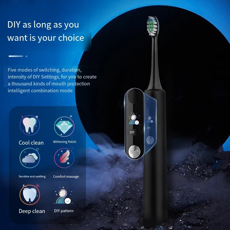 Ultrasonic Electric Toothbrush Rechargeable Soft Bristles Waterproof Screen